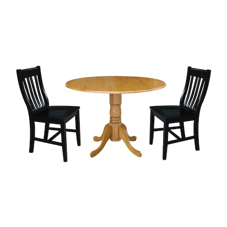 International Concepts 42 in. Dual Drop Leaf Table with 2 Slat Back Dining Chairs - 3 Piece Dining Set K04-42DP-C46-61P
